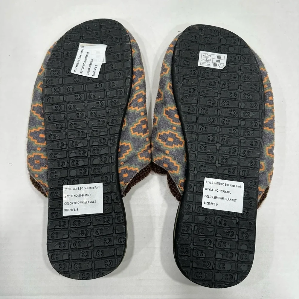 NEW Sanuk Bee Knee Funk Slippers Brown Blanket Pattern Men’s Size 9